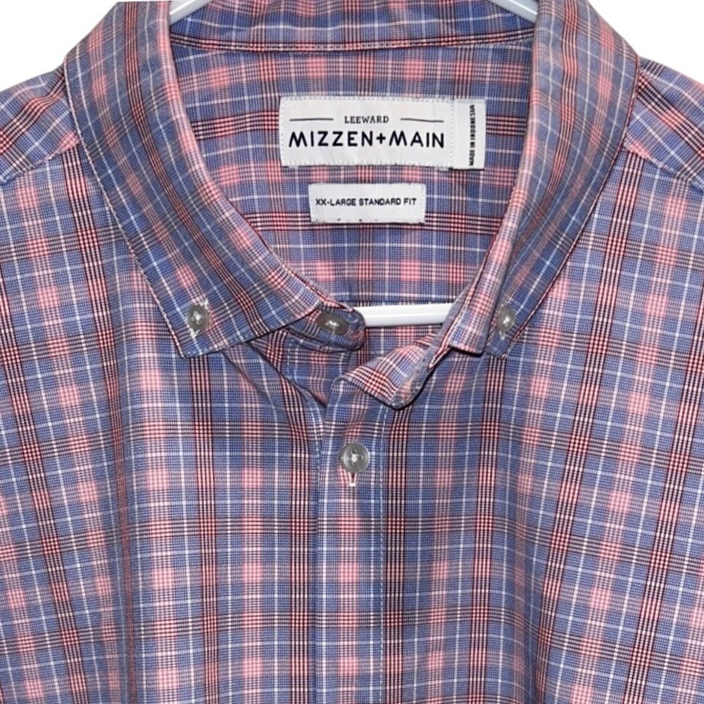 Mizzen+Main Leeward Shirt XXL Men's Blue Plaid Performance Long Sleeve Button Up